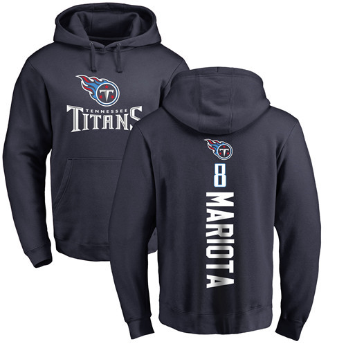 Tennessee Titans Men Navy Blue Marcus Mariota Backer NFL Football #8 Pullover Hoodie Sweatshirts